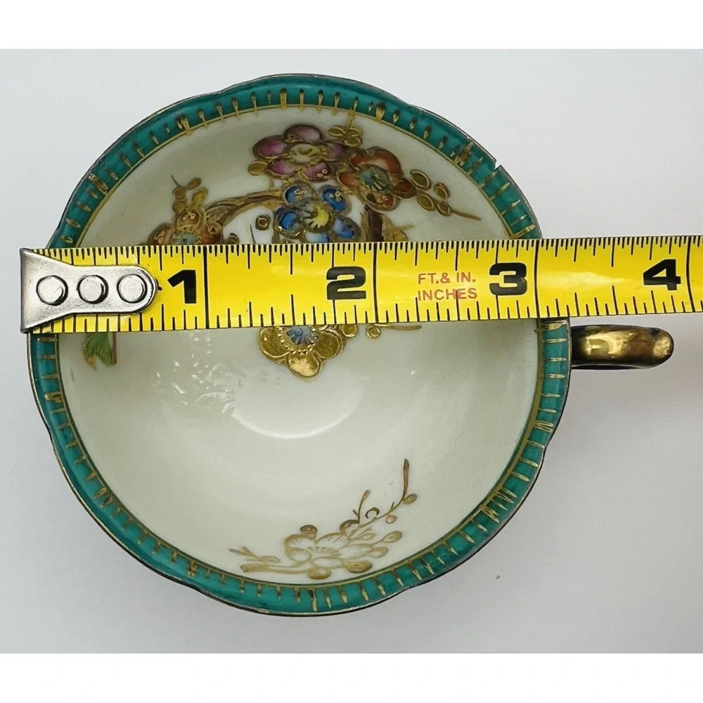 Trimont Teacup Saucer Set Black Gold Moriage Jeweled Floral Japan Vintage China